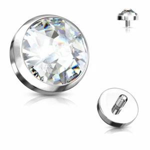 3 PCS LOT 14G 5MM INTERNALLY THREADED STEEL CLEAR FLAT CZ GEM DERMAL ANCHOR TOPS - Picture 1 of 4