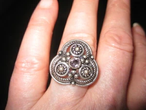 Modischer Silberring mit echtem runden Amethyst Edelstein in der Mitte Gr. 7,75 - Bild 1 von 3