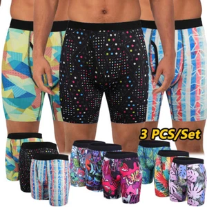 3 Packs Men's Comfort Flex Fit Boxer Briefs Ultra Soft Stretch Long Leg Graffiti - Picture 1 of 19