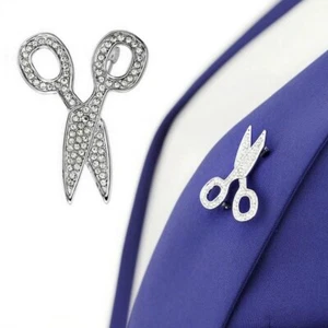 SCISSORS BROOCH Sparkling Silver Rhinestone Hair Salon Stylist Sewing Craft DIY - Picture 1 of 6