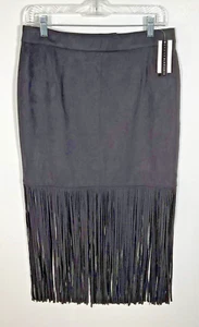 Grace Elements Skirt Medium MINI Black MICROSUEDE Fringe Biker Witchy - NEW - Bild 1 von 15