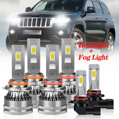 Para For Jeep Grand Cherokee 1999-2004 Bombillas LED Hi/Low + Faros antiniebla - Image 1 of 4