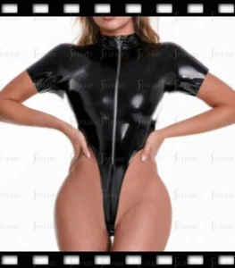 Traje de baño de leotardo de látex mangas cortas tangas altas estilo sexy personalizado 0,4 mm J26 - Imagen 1 de 5