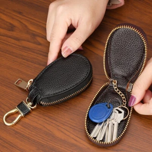 Leather Key Bag Car Key Holder Case Wallet Key Ring Pouch Key Chain Storage Bags - Picture 1 of 18