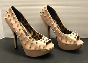Bettie Page Spiked Leopard Peep Toe Heels Women Size 8 - Picture 1 of 10
