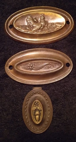 Vtg Drawer Pull Back Plate Brass Oval Metal England Hardware Acorn Hen Read Desc Cover