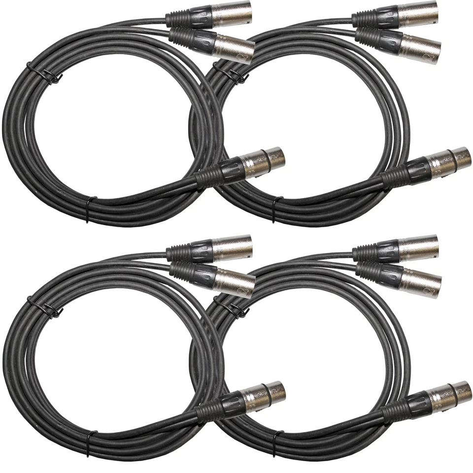 4 PACK 6 ft foot 3pin XLR mic cable snake cord Y splitter 1 F female to 2 M male - Image 1 of 1