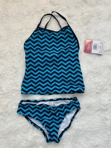 Kanu Surf Girl's Blue Tie Dye 2-piece UPF 50+ Tankini Swimsuit Size 8 - Picture 1 of 8