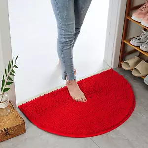 Half round Bath Mat Non-Slip Red Bathroom Rugs Semicircle Chenille Bath Rugs Wat - Picture 1 of 12
