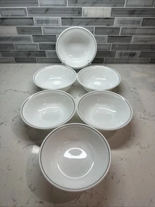 Vintage Corelle Winter Frost White con strisce grigie 6" ciotole per cereali/zuppa/insalatiera ~ set di 6 - Foto 1 di 10