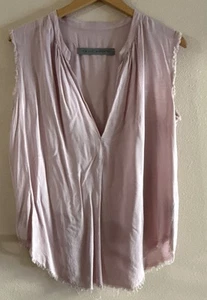 Top Raquel Allegra senza maniche sfilacciato orlo grezzo profondo V boho rilassato taglia small - Foto 1 di 6