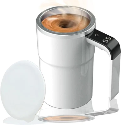 Self-Stirring Coffee Mug with LCD Thermometer - Rechargeable Mixing Cup