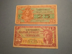Series 521 + 591 MPC Lot 25 + 5 Cent Notes, Mid Grade, Military Payment US 342 - Picture 1 of 2
