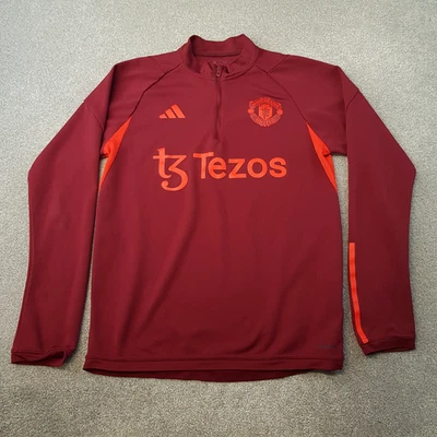 Adidas Manchester United Mens 1/4 Zip Top Medium Red Slim 23/24 Training Man Utd - Image 1 of 4