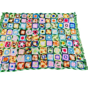 Granny Square Afghan 49"x67" Handmade Vtg Colorful Lap Blanket Throw - Picture 1 of 7