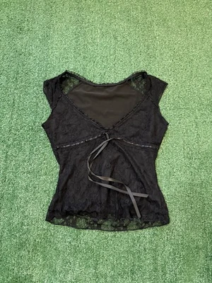 Lindo top con lazo romántico de encaje negro lindo grande defectuoso Y2K Babydoll para mujer Foto 1 de 4