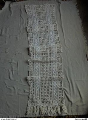 Ancien - Long rideau filet, frangé(Travail mécanique) - Photo 1/4