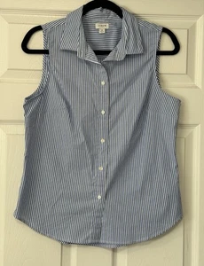 J. Crew blau gestreiftes ärmelloses Hemd mit Knopfleiste Größe M - Bild 1 von 8
