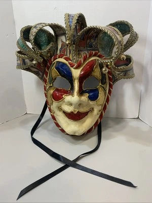 BALO COLOC Italian Handmade Papier-Mâché Musical Jester Venetian Full Face Mask - Image 1 of 4