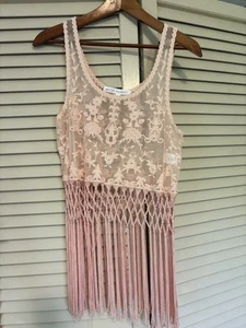 After Market Damen rosa ärmellose Bluse Spitze Fransen Boho Strand One Size - Bild 1 von 6