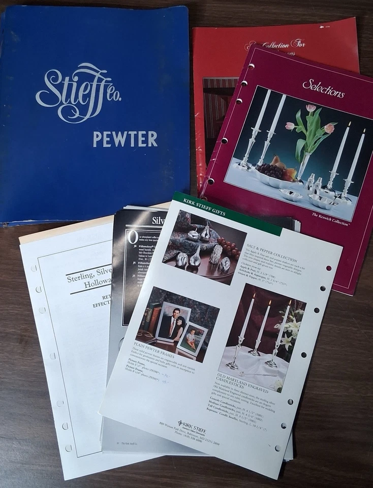 Catálogo de peltre Stieff y hojas de referencia comercial cubiertos Holloware años 60 70 Foto 1 de 4