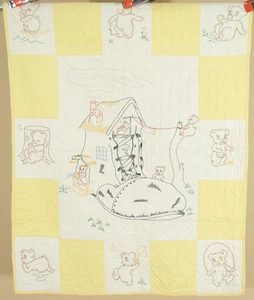 Vintage 30's "Old Woman Who Lived in a Shoe" Nursery Rhyme Antique Crib Quilt! - Picture 1 of 9