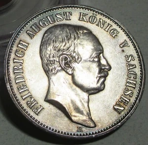 1914 E GERMAN STATES SAXONY SILVER 5 MARK GEM/BU TONED COIN. - Picture 1 of 10
