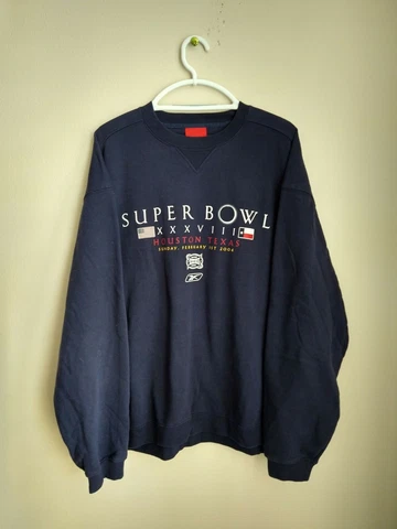 Reebok NFL Super Bowl XXXVIII Houston 2004 Blue Pullover Sweater Men's Size XL Cover