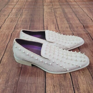 After Midnight Mens Shoes White Size 7 Loafer Spiked Glitter Slip On - Picture 1 of 11