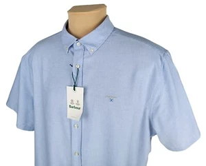 Barbour Mens Sky Blue Cotton Short Sleeve Tailored Fit Oxford Shirt Size 3XL - Picture 1 of 14