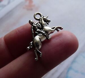 8x Knight on Horse Charms for Bracelet Unicorn Pendant Necklace Supplies Silver