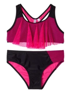 NWT Black & Pink Mesh-Ruffle Bikini - 2 piece swimsuit - little girls size 4 - Picture 1 of 1