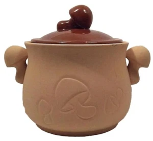 Vintage Mushroom Pottery Brown Glazed Jar Earthenware Oven Proof Japan Lid 70s - Picture 1 of 11