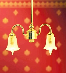 Hanging Gold Ceiling Double Light With White Tulip Shades 1:12 Scale DE069 - Picture 1 of 1