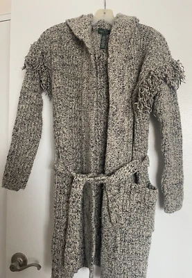 Ralph Lauren Jeans Suéter largo con cinturón y hombros con flecos y sudadera con capucha Talla M Foto 1 de 4