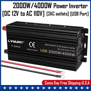 2000W/4000W Wechselrichter 12V auf 110V 120V Wandler 2USB 2AC LED Display Camp - Bild 1 von 9