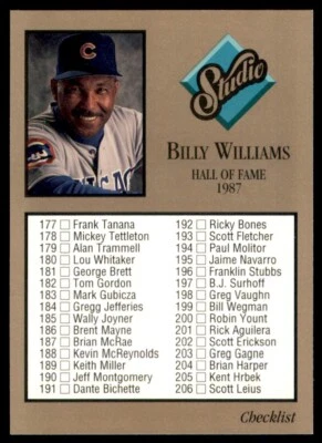 1992 Studio #263 Checklist Billy Williams - Image 1 of 2