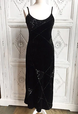 Vintage 1990's Escada Designer Dress Black Velvet Evening Prom Party Size 8-10 — 第 1/4 张图片