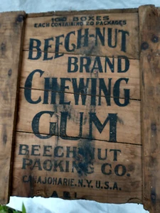 BEECH NUT CHEWING GUM WOODEN CRATE CANJOHAIRIE NY ALBANY ANTIQUE - Picture 1 of 9