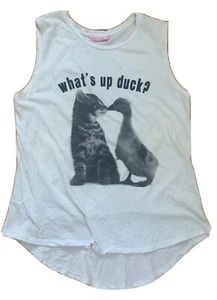 Supre Womens Hi Low Tee Shirt Top Tank Sleeveless Duck Tiger Kitty Cat X Small - Picture 1 of 4