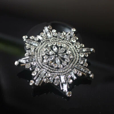 Beaded Snowflake Patches Sew on Applique Clothing Jacket Bag Xmas Decor Badge - Image 1 of 4