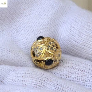Pave Diamond Finding Ball Beads Gold Plated Sapphire Jewellery 925 Silver Beads - Imagen 1 de 4