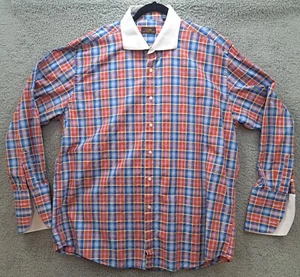 Steven Land Button Up Shirt Mens 17 1/2 34/35 Blue Red Plaid - Picture 1 of 8