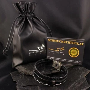 Männer-Armband Leder Edelstahl, 3-teilig, + Schmuckbeutel, Schmuckhandel Haak® - Bild 1 von 5