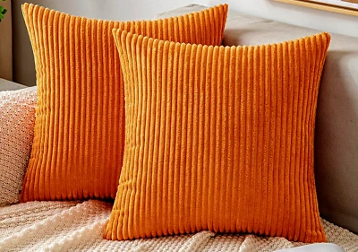 Par de fundas de almohada a rayas chenilla pana suave calabaza 18 x 18 #A2 Foto 1 de 2