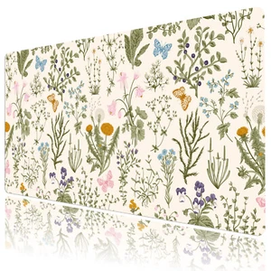 Pink Floral Mouse Pad Plant Leaf Beige Mouse Pad for Keyboard and Desk Mat - Picture 1 of 5