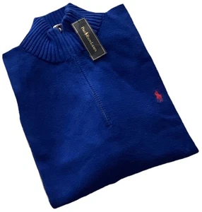 Polo Ralph Lauren Men's 1/4 Zip Long Sleeves Cotton Sweater, XLARGE Royal Blue - Picture 1 of 10