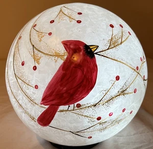 "Globo/bola de vidrio craquelado LED 8"" luz cardenal pájaro rojo vacaciones" - Imagen 1 de 5