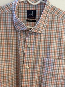 Johnnie-O Prepformance Cary Button Down Shirt XL Blue Plaid Nylon Blend Confetti - Picture 1 of 14