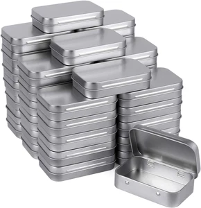 40 Pack Metal Rectangular Empty Hinged Tins, Silver Mini Portable Box Containers - Picture 1 of 11